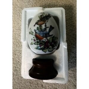 1984 Vintage Avon Porcelain Egg With Wooden Stand "Summer Song"
